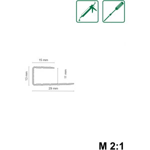 Profilzeichnung des silbernen Einschubprofils fit-fix 03 aus eloxiertem Aluminium mit Maßangaben.