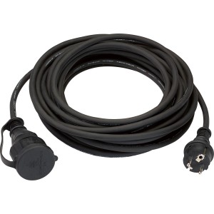 Schwarzes 10 m Verlängerungskabel H05RR-F 3G1,5 für Innen- und Außenbereich.
