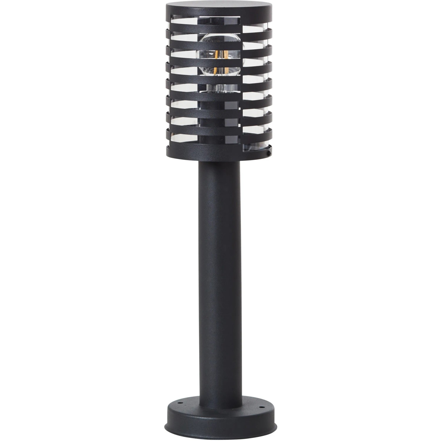 Schwarze, matte Brilliant Außensockelleuchte Venlo, 50 cm hoch, mit Lampe hinter Gitter.