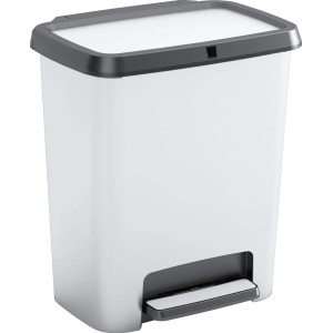 Weißer Tret-Mülleimer mit zwei Fächern zur Mülltrennung, Modell Compatta Recycling Style.