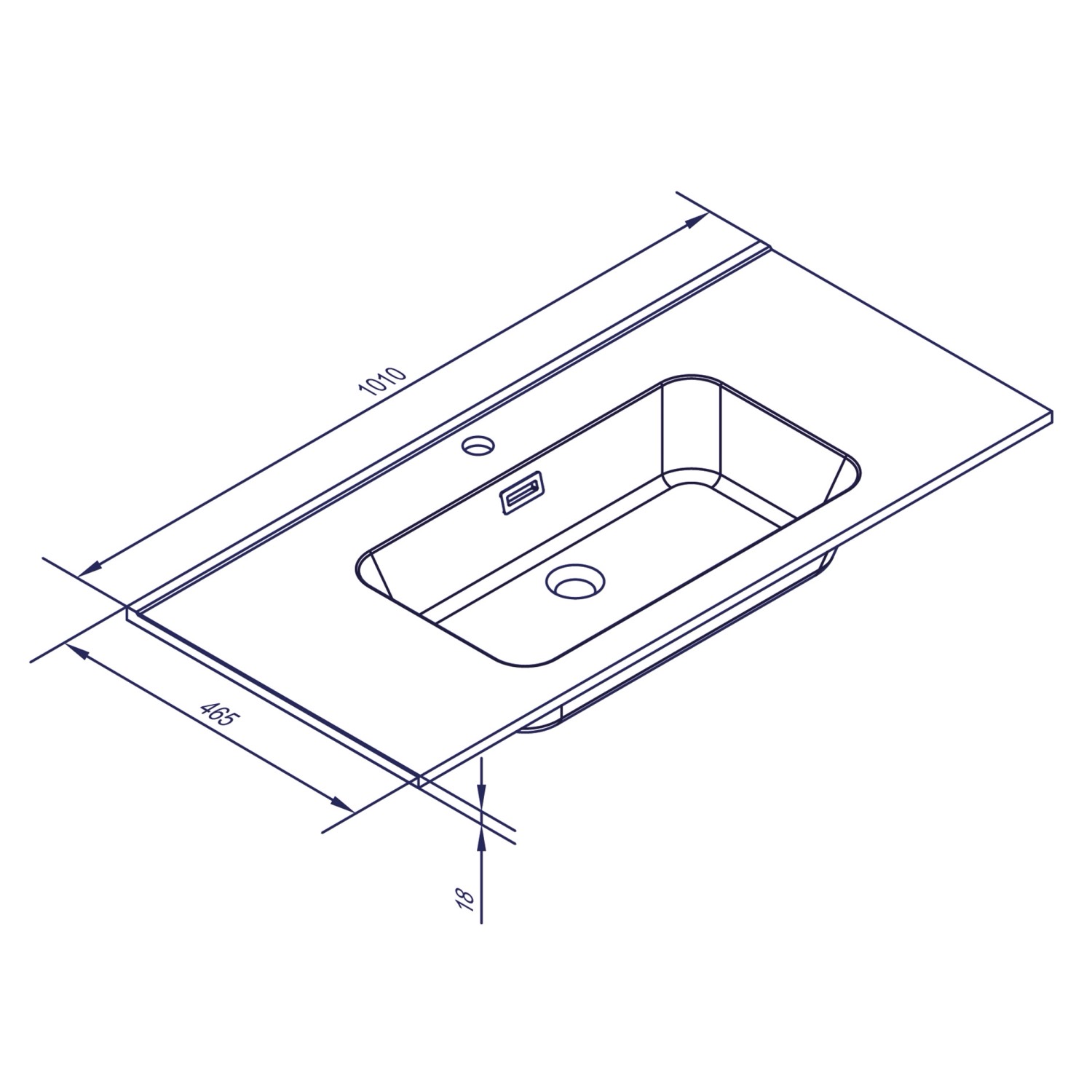 Technische Zeichnung: Fackelmann Gusswaschtisch Vita, 101 cm, matt schwarz, Einzelwaschtisch mit Maßen.