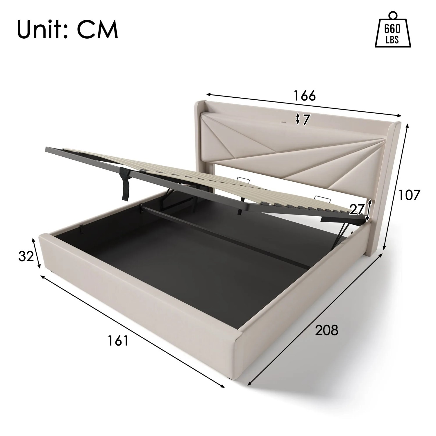 okwish Polsterbett 160x200cm mit Stauraum USB C Jugendzimmer Beige ohne Matratze_5