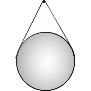 Runder DSK Design Wandspiegel Silver Coiffeur Ø 50 cm mit schwarzem, mattem Rahmen und Aufhängegurt.