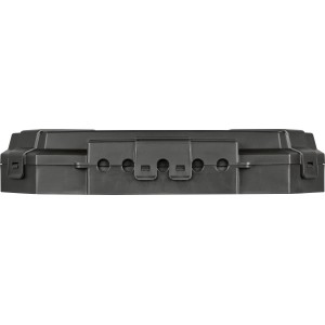 Zusammengeklappte D-Line Wetterschutzbox für Schutzkontaktstecker, wetterfest und abschließbar.