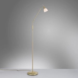 Paul Neuhaus Stehleuchte Pino in Messing Matt, 111-163cm, mit Opalglas. Design-Tischlampe für Wohnzimmer.