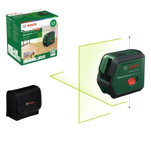 Bosch AdvancedLevel 2G Kreuzlinienlaser mit Akku, grüner Laserlinie, inkl. Zubehör und Verpackung.