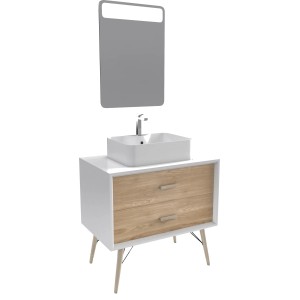 Aurlane Waschbeckenunterschrank FJORD, weiß matt, 80 cm breit, mit zwei Schubladen und Aufsatzwaschbecken.