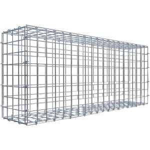 Leere Gabiona C-Ring-Gabione, 40x100x20 cm, Maschenweite 5x5 cm, aus verzinktem Drahtgitter.