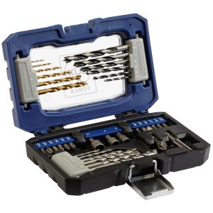 LUX Bohrer- und Bit-Set, 36-teilig im Koffer. Vielseitiges Bohrerset für Holz, Stein und Metall.
