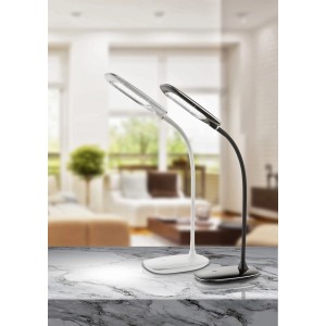Globo LED-Tischleuchte Minea I in Weiß und Schwarz, Kunststoff, Touchdimmer, für Schreibtisch.