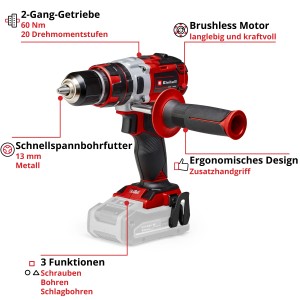 Einhell Akku-Schlagbohrschrauber TP-CD 18 Li-i BL Solo: Akku-Bohrmaschine mit Zusatzhandgriff.