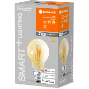 Ledvance Smart+ Filament LED-Lampe in Gold, Glühlampenform, dimmbar, mit WiFi-Technologie.