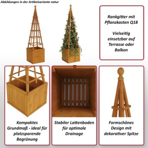 Dunkelbraunes MCW Rankgitter Q18 mit Pflanzkasten aus Holz, 168x40x40cm.