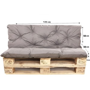 Setgarden Palettenkissen-Set, grau, bestehend aus Sitz- und Rückenkissen (120x50 cm) für Palettenmöbel.