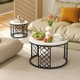 okwish Couchtisch mit 2er-Set Satztische Wohnzimmer 70x 70x 45cm Weiß Schwarz_7