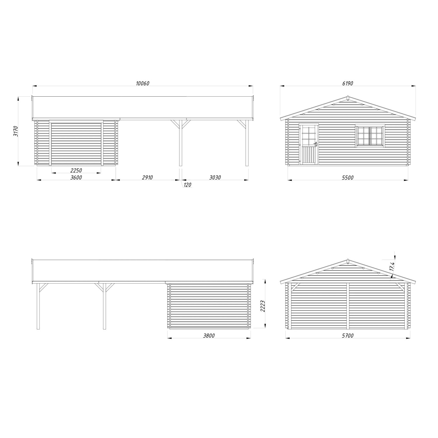 Palmako Garage Roger ohne Tor 956 x 550 cm Lackiert Weiß FSC®_5
