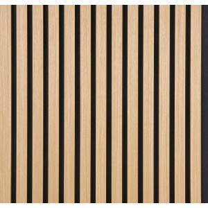Akustikpaneel Decor 120 Eiche Hell: Helle Holzlamellen auf dunklem Hintergrund, 52x120 cm, zur Schallabsorption.