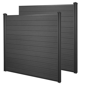 MCW WPC-Sichtschutz Savoie, 2er Set in Anthrazit. Windschutz Zaun mit WPC-Pfosten.