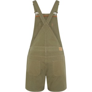 Gardena Damen-Latzhose in Olivgrün, kurze Arbeitskleidung aus Baumwolle mit Taschen.