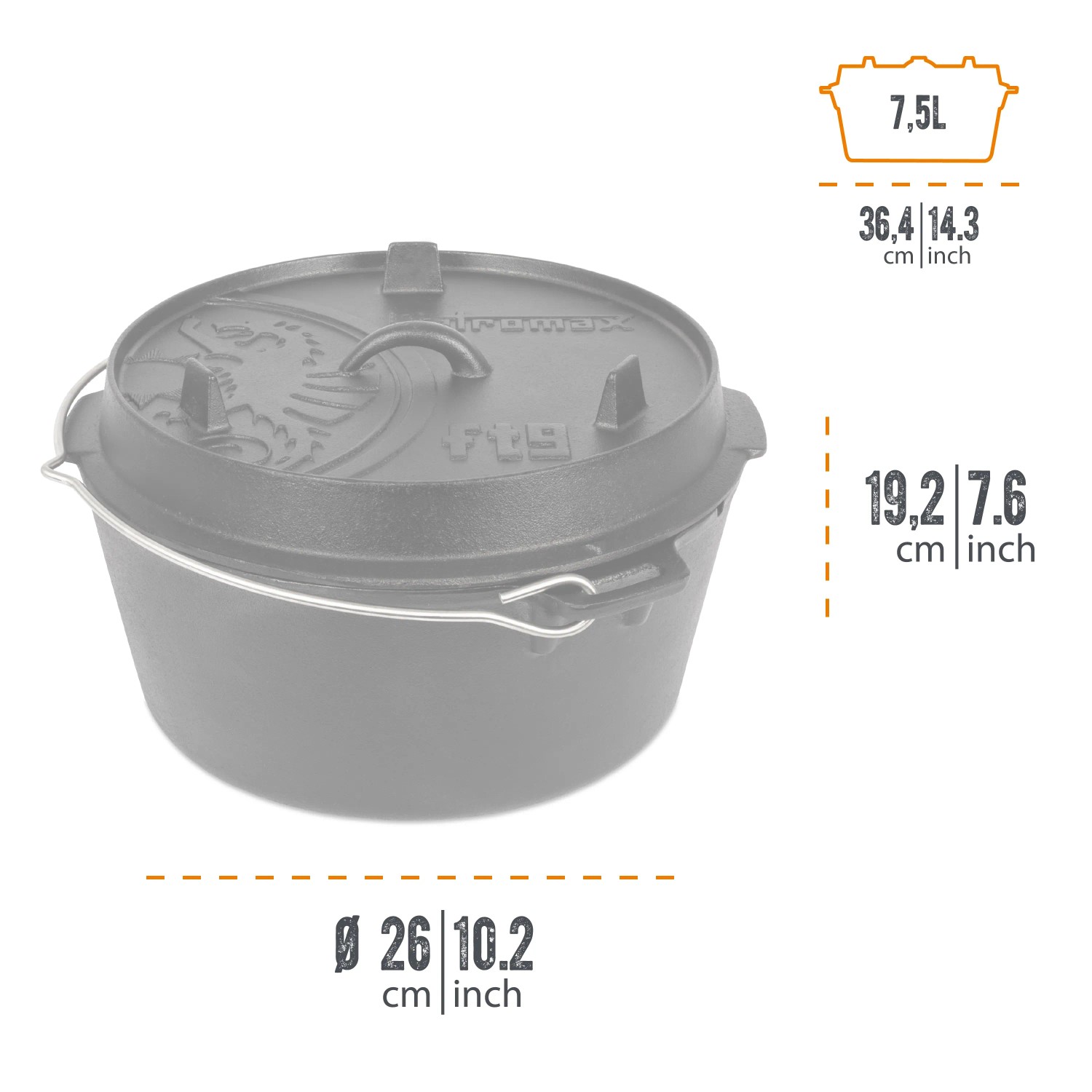 Petromax Dutch Oven FT9-T, 7,5 l, schwarz, mit Deckel und Henkel. Gusseisen Topf für Grill und Lagerfeuer.
