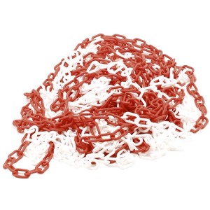 Rot-weiße Perel Absperrkette aus Kunststoff, 6 mm stark und 25 m lang.