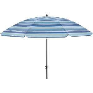 Derby Marktschirm COMO, Ø 165 cm, blau gestreift, mit Knickfunktion für Balkon und Garten.