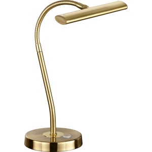Messingfarbene LED-Tischleuchte Curtis mit Touch-Funktion und flexiblem Arm für Schreibtisch oder Nachttisch.