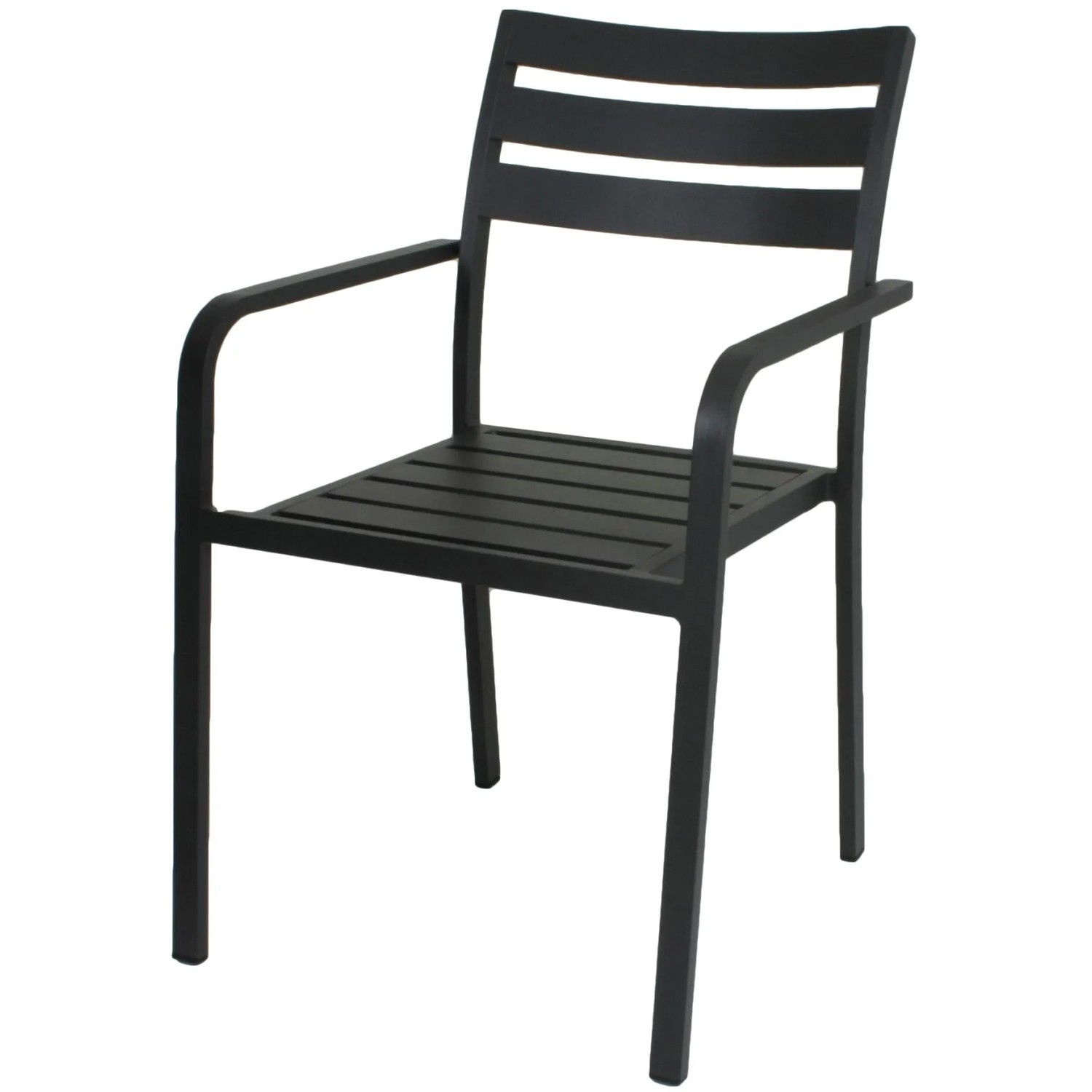 Anthrazitfarbener Gartenstuhl Treviso im 2er-Set mit Armlehnen und Aluminiumgestell.