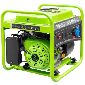 Zipper ZI-STE2800IV Inverter-Stromerzeuger in Grün mit Tragegestell, USB-Anschluss und Bedienelementen.