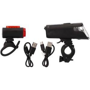 Fischer Akku-LED Beleuchtungs-Set Twin, Fahrradbeleuchtung mit Front- und Rücklicht, USB-Kabel.