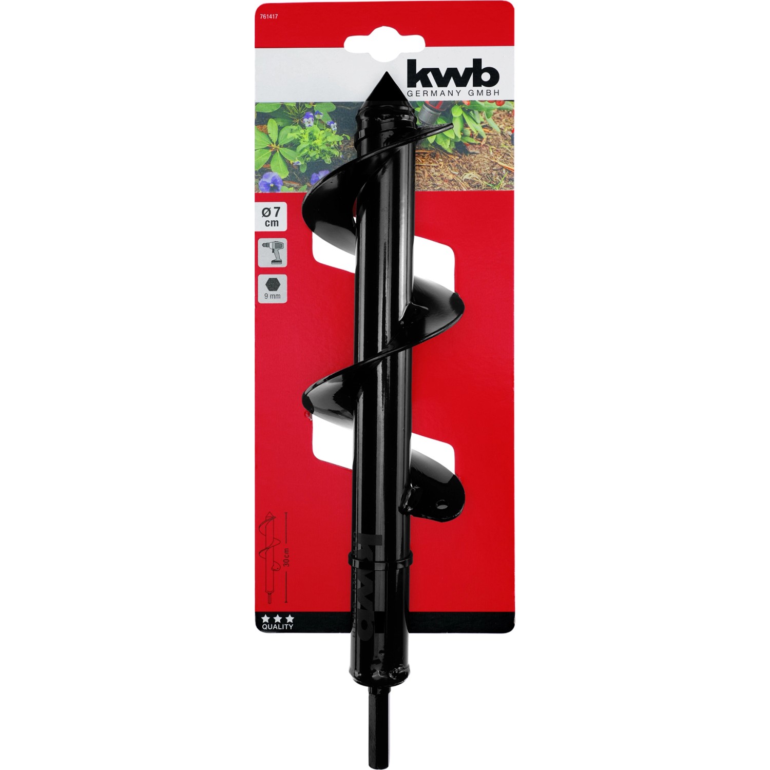 kwb Erdbohrer, 7 cm Durchmesser, 30 cm Länge, ideal zum Pflanzen von Zwiebeln und Jungpflanzen.