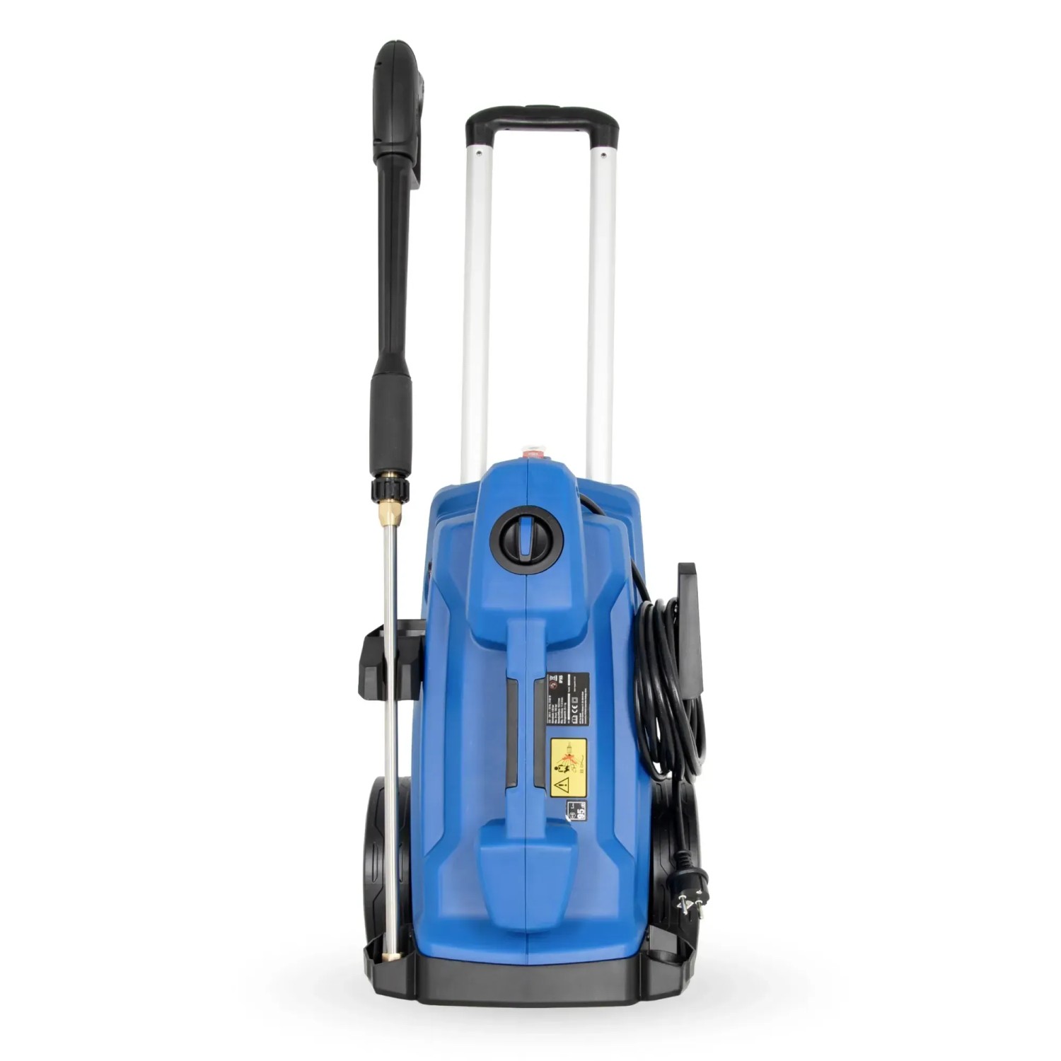 Hyundai Hochdruckreiniger HPW3100IE, 3100 W, 11 l, blau, mit Rädern und Teleskopgriff.