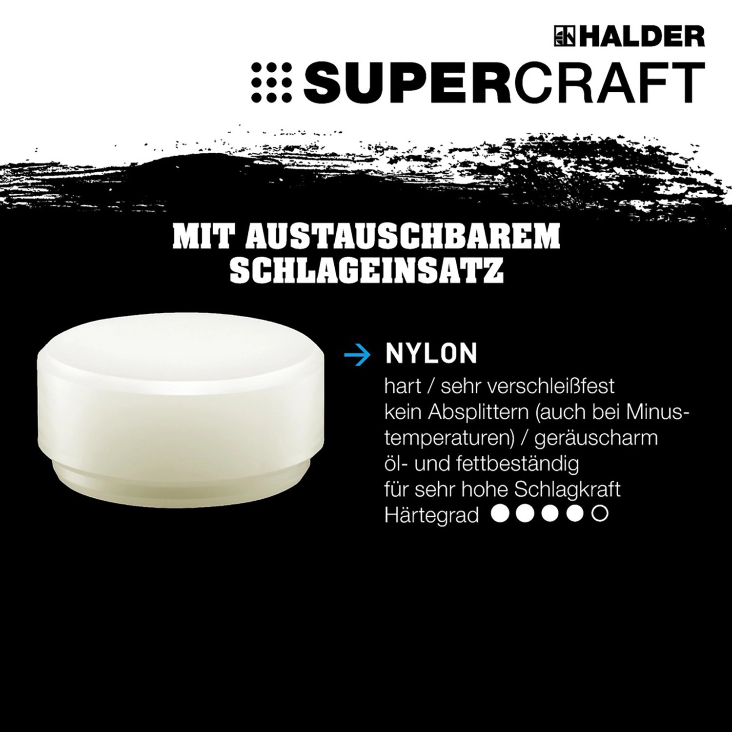 Schlageinsatz aus Nylon für Halder Schonhammer Supercraft, austauschbar.