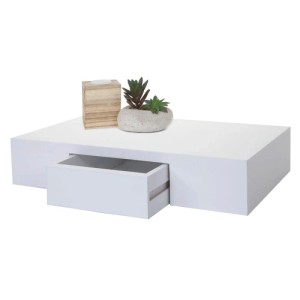 Weißes MCW Wandregal Cher mit Schublade, 8x40x25cm, im Landhausstil.