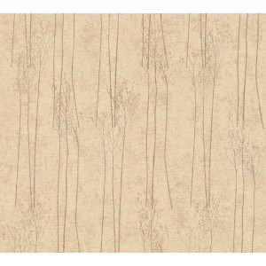 Gelb-beige Vliestapete mit floralem Muster und leichter Struktur.