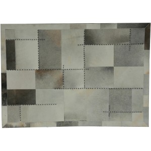 Kayoom Teppich Mystic, grau-multicolor, 80x150 cm. Lederteppich im Patchwork-Design.