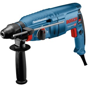 Blauer Bosch Professional Bohrhammer GBH 2-25 F mit Zusatzhandgriff.