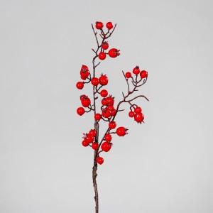 Kunst-Hagebuttenzweig, 50 cm, rote Beeren, naturgetreue Deko für Gestecke.
