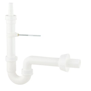 Weißer Kirchhoff Waschgeräte-Siphon, 47,8 mm (1 1/2) x 40 mm, mit Geräteanschluss.