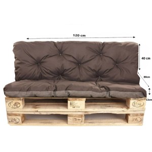 Setgarden Palettenkissen-Set, braun: Sitzkissen (120x80) und Rückenkissen auf Europalette.