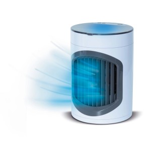 Livington SmartChill Klimagerät in Weiß mit blauem Licht.