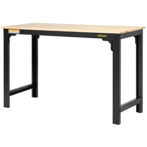 STANLEY RTA 60 Werkbank mit heller Holz-Arbeitsplatte und stabilem schwarzem Stahlrahmen. Perfekt für Werkstatt & Garage.