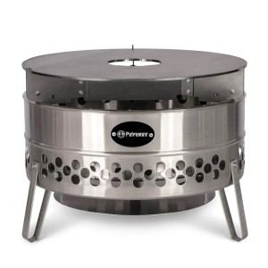 Petromax Grillplatte für Feuerschale Tyropit und Pyron, anthrazitfarbene Stahlplatte mit Kochaufsatz.