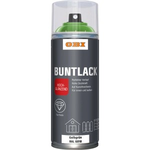 OBI Buntlack Spray RAL 6018 Gelbgrün hochglänzend, 400ml Dose.