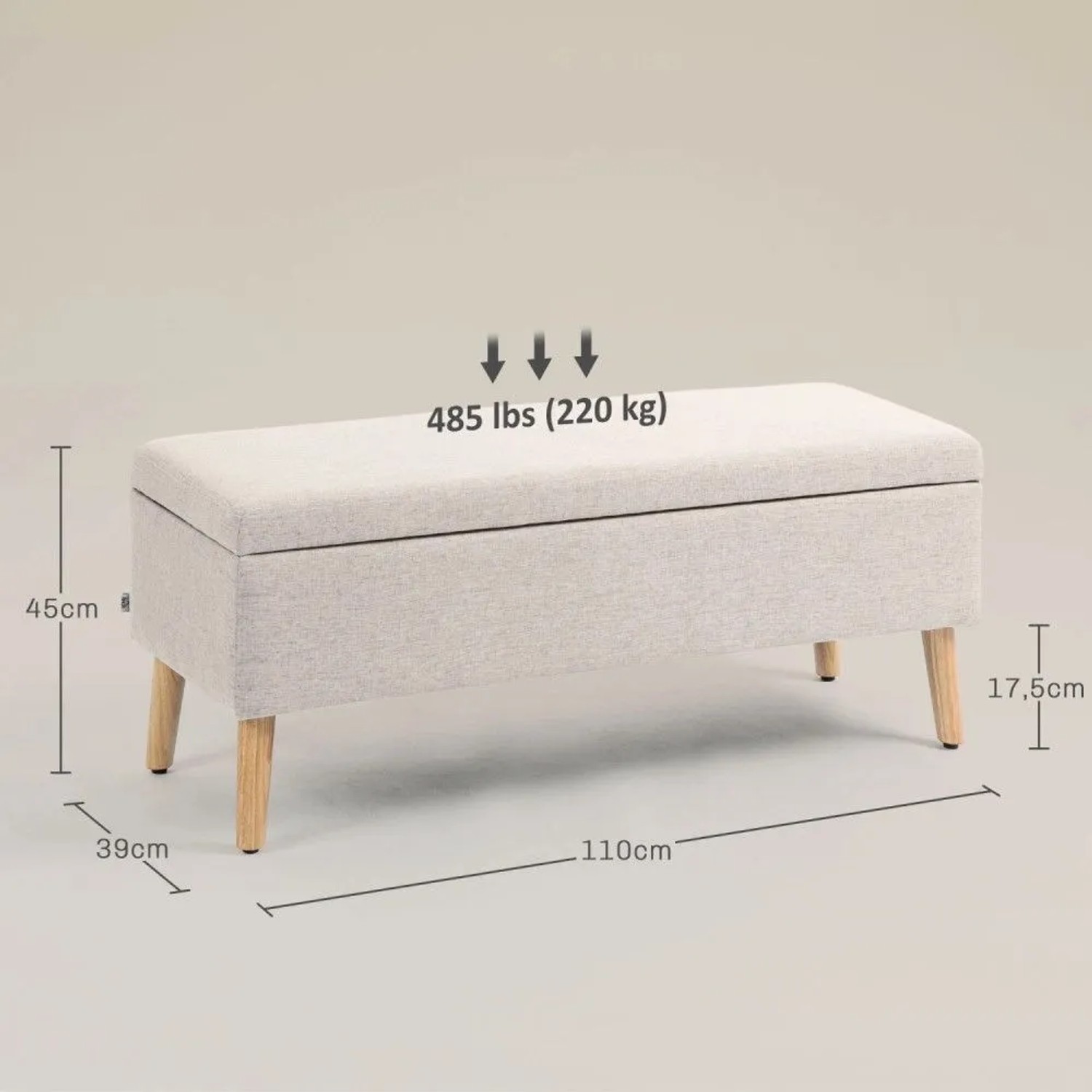 HOMCOM Sitzbank mit Stauraum, Leinenoptik, Beige, Skandinavisches Design, Gummiholzbeine. 110x39x45cm.