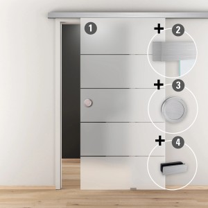 Glasschiebetür-Set Nova 503 mit Edelstahl-Optik und Softeinzug, inklusive Griffmuschel.