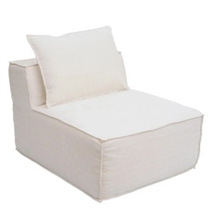 Cremefarbener MCW Sessel O54 Loungesessel mit Kissen, Stoffbezug.