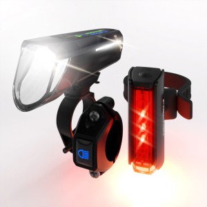 Fischer Lumoz 180F/RBS Fahrradbeleuchtung Set: Front- und Rückleuchte mit Akku.