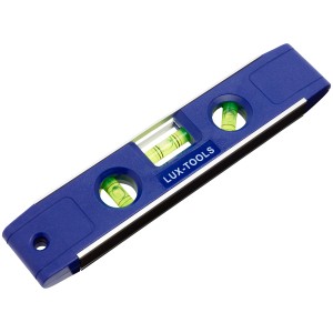 LUX Torpedo Wasserwaage, 225 mm, blau, mit drei Libellen für präzises Messen.