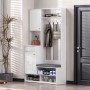 okwish Garderoben Set mit Sitzbank 4 Haken Türen Schubladen 100x180x35cm Weiß_2